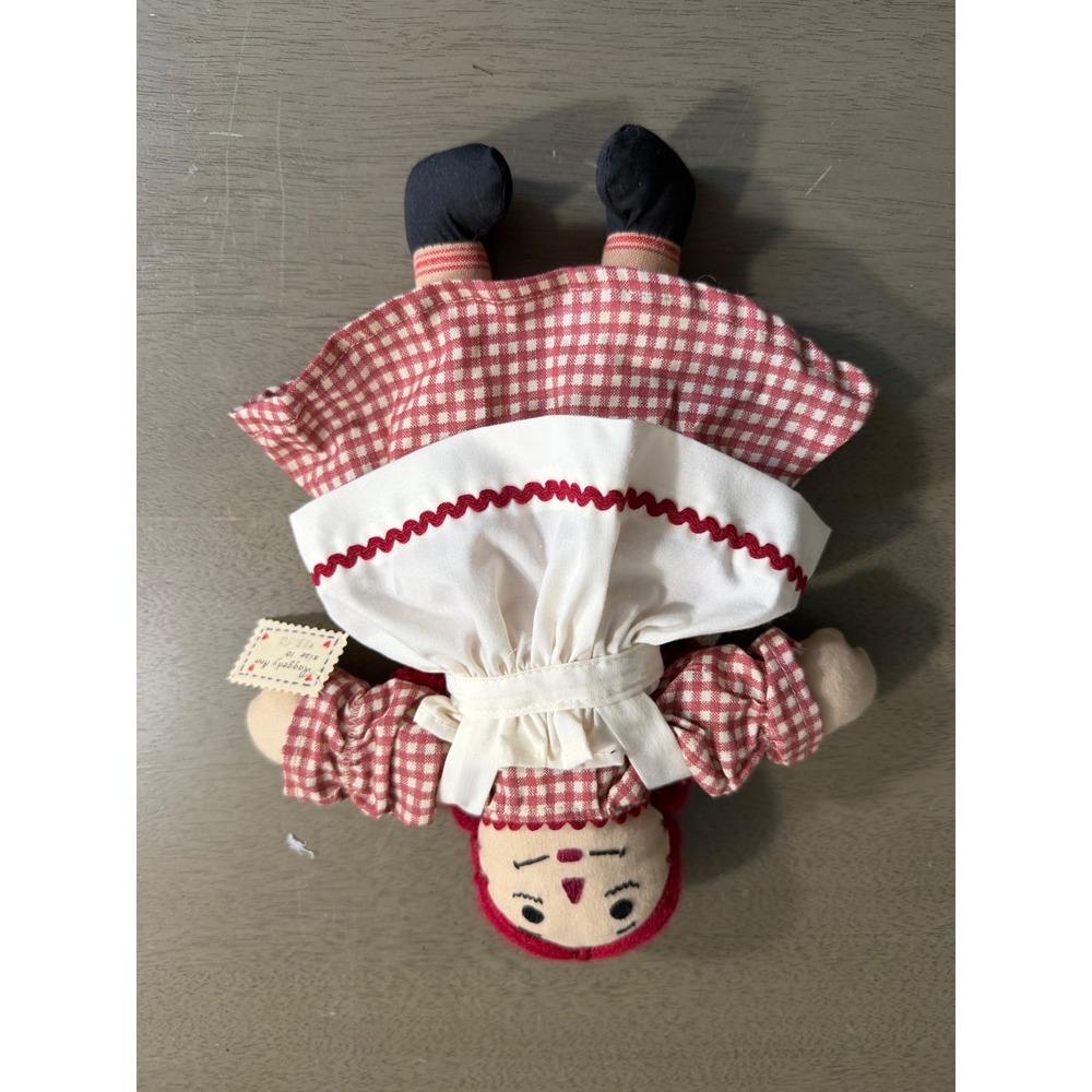 Handmade Raggedy Ann Cloth Doll 10 Inch Red Gingham Dress Rickrack Apron Plush